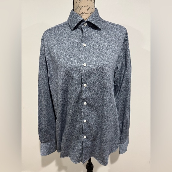 Robert Graham Blue Floral Leaf Pattern Button Down Shirt Men’s Size Large/XL 17 - Picture 1 of 9